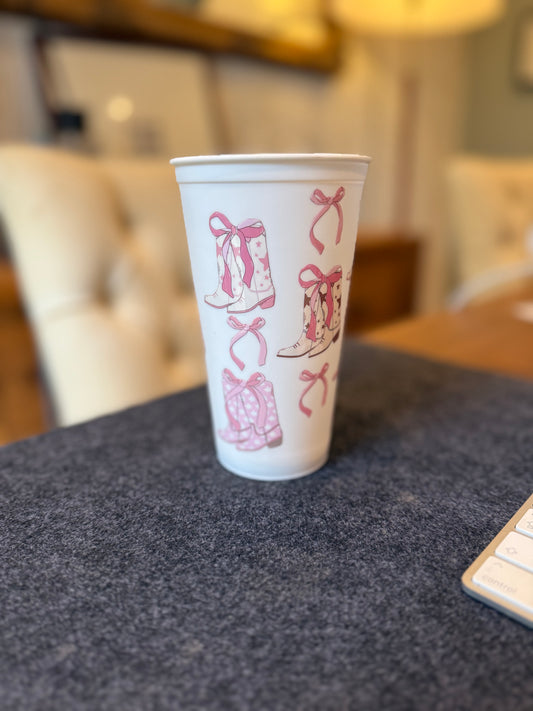 Cowboy boots hot drink travel cup